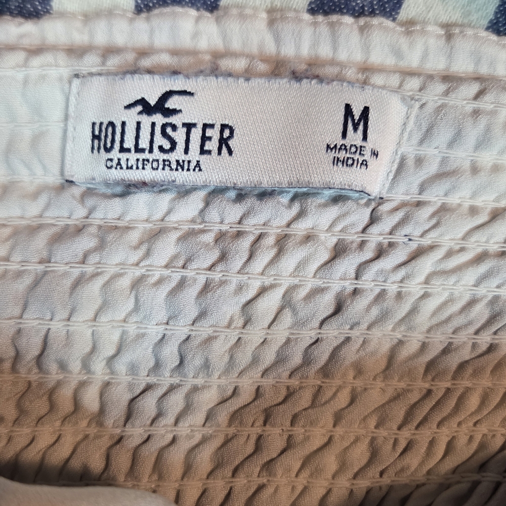 Hollister Womens M Sleeveless Romper Shorts Blue/white Elastic Back Half Button - Picture 13 of 15